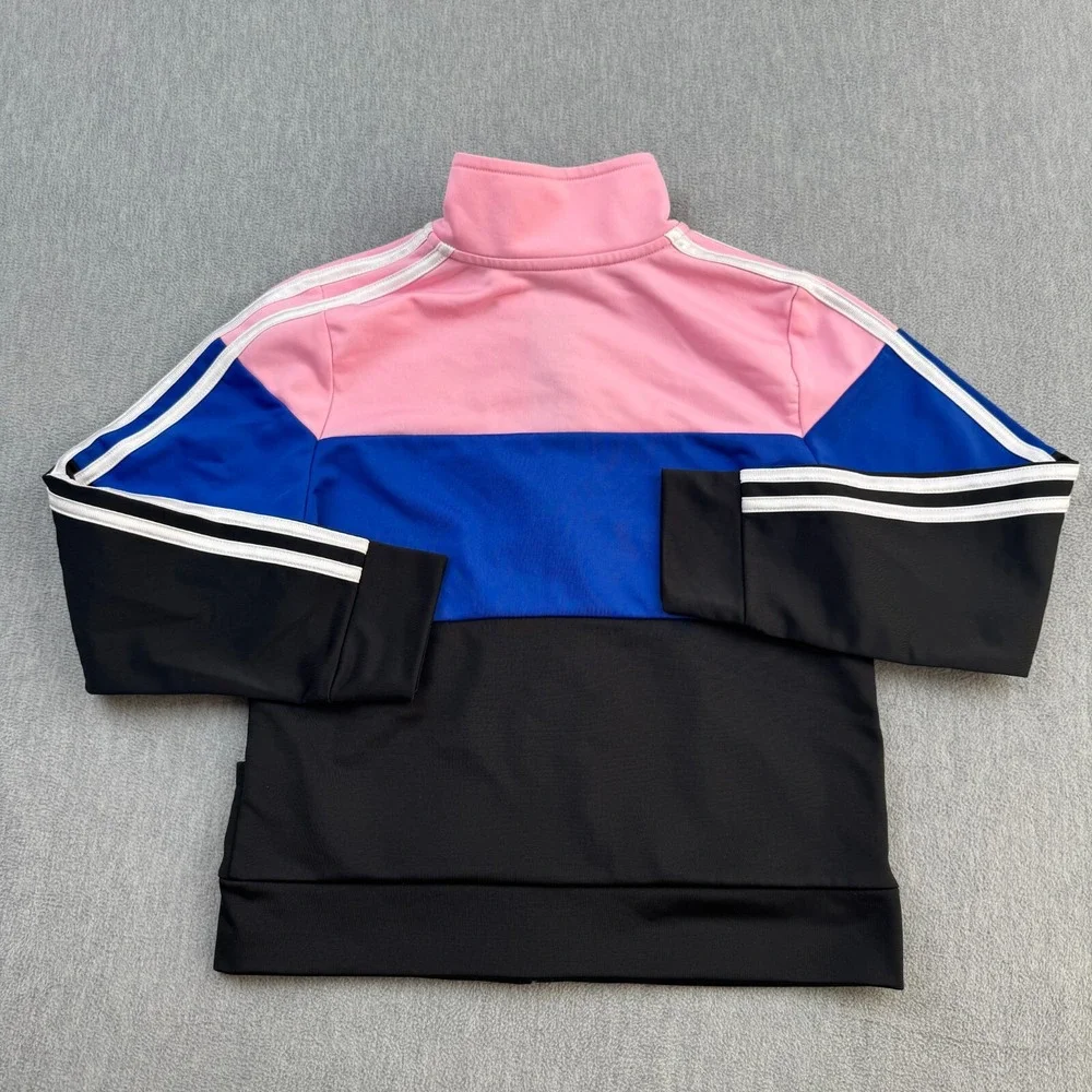 Adidas Track Jacket Girls Size Medium 10/12 Pink Striped Full Zip‎ Activewear